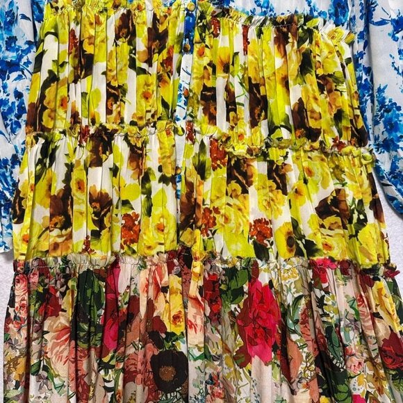 ROCOCO SAND Romantic Floral Tiered Maxi Dress Silk Beaded V-neck  XS - Picture 7 of 13